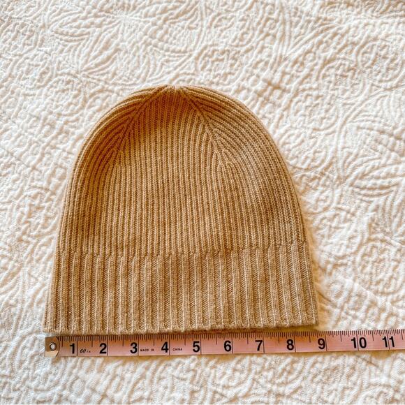 Nordstrom Recycled Cashmere Blend Ribbed Knit Beanie Hat Tan Beige - Picture 3 of 5